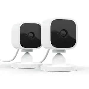 Blink - Mini - Compact indoor plug-in smart security camera, 1080p, night vision, motion detection, 2 way audio – 2 cam - White/black